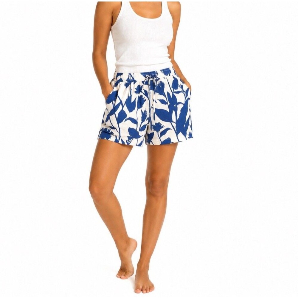 Anthropologie Women’s Small Floral Pull On Shorts Blue White Elastic Waist Pocke - Picture 1 of 8